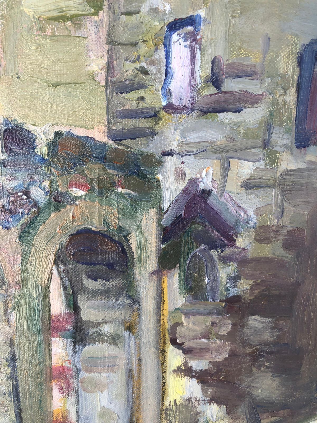 Ignasi Mundó Plaza Nova Barcelona Gothic Quarter Oil Painting Spanish Fauvist Cityscape 1986 photo 1050.0