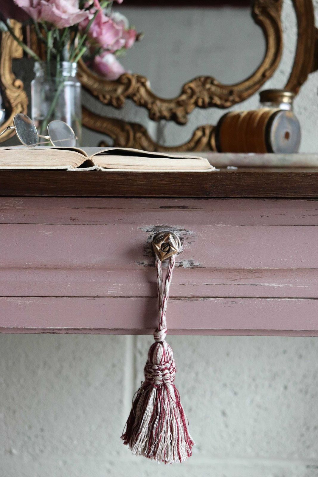 French Mid Century Desk Or Dressing Table With Pink Painted Base And Drawer photo 715.0
