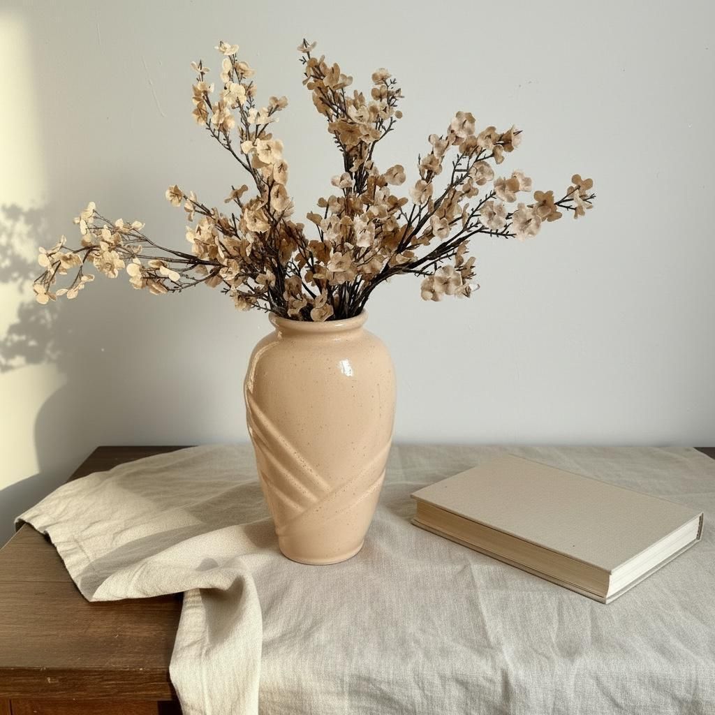 Vintage Art Deco Style Ceramic Vase | Peach Swirl | Boho Modern Accent