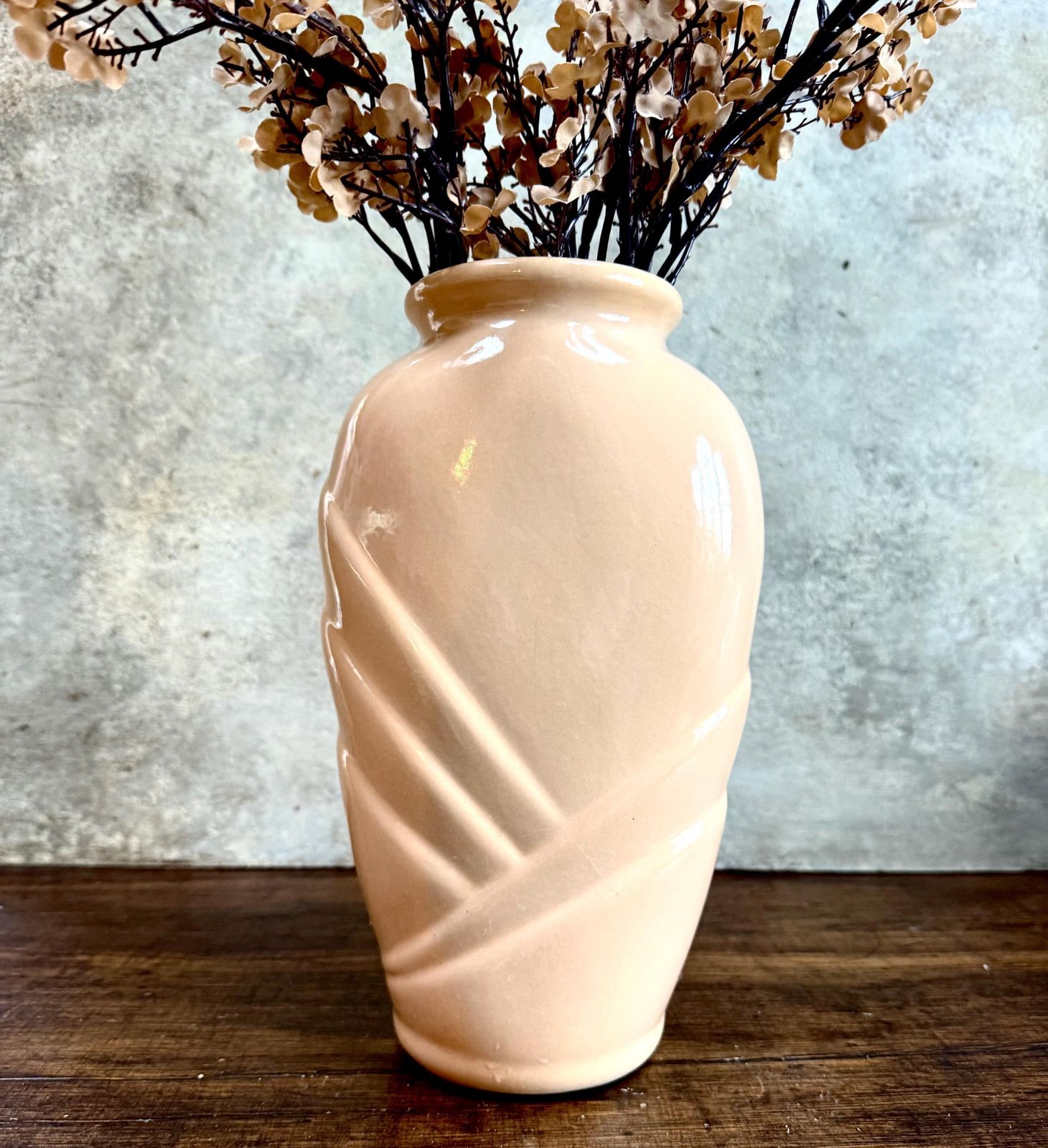 Vintage Art Deco Style Ceramic Vase | Peach Swirl | Boho Modern Accent photo for sale