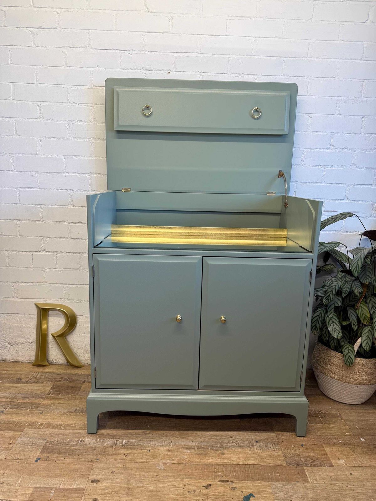 Stag Minstrel Drinks Cabinet | Card Room Green Farrow & Ball | Vintage Cocktail Cabinet | Painted Sideboard | Mid Century Bar Cabinet photo furniture