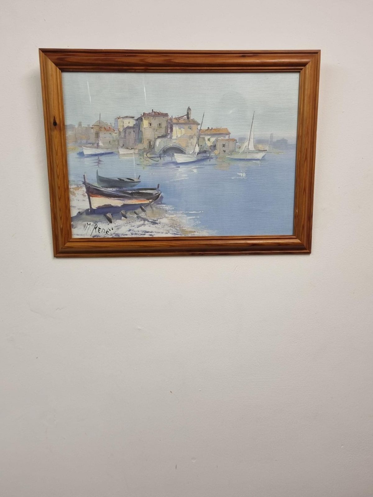 Original Signed Oil Painting On Canvas / Coastal Harbour Scene / C1960 photo buy