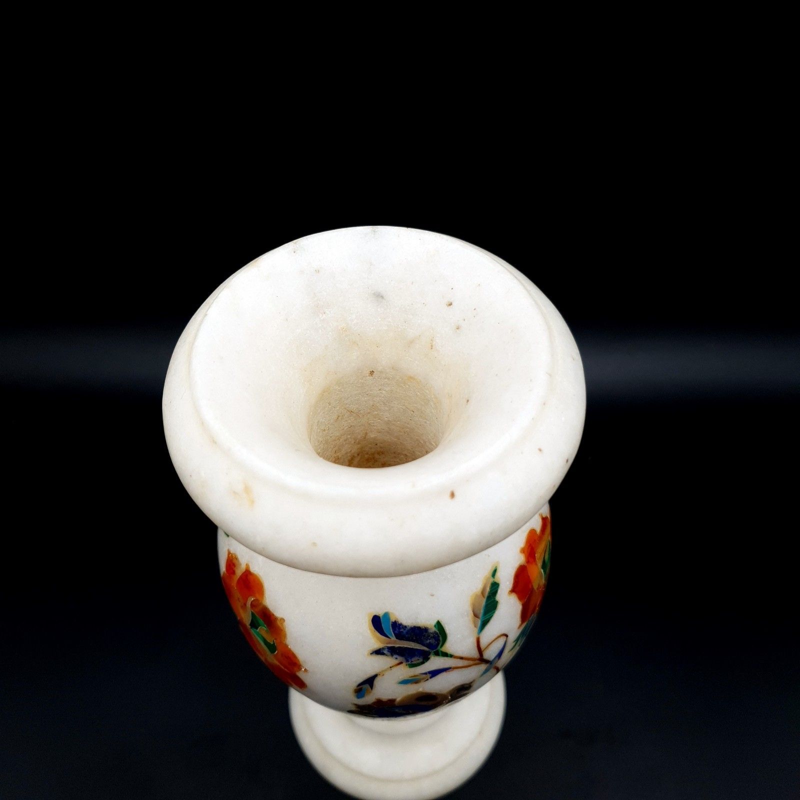 Home Decor White Marble Decor Pietra Dura Art Semi Precious Stones Flower Bud Vase H 18cm photo