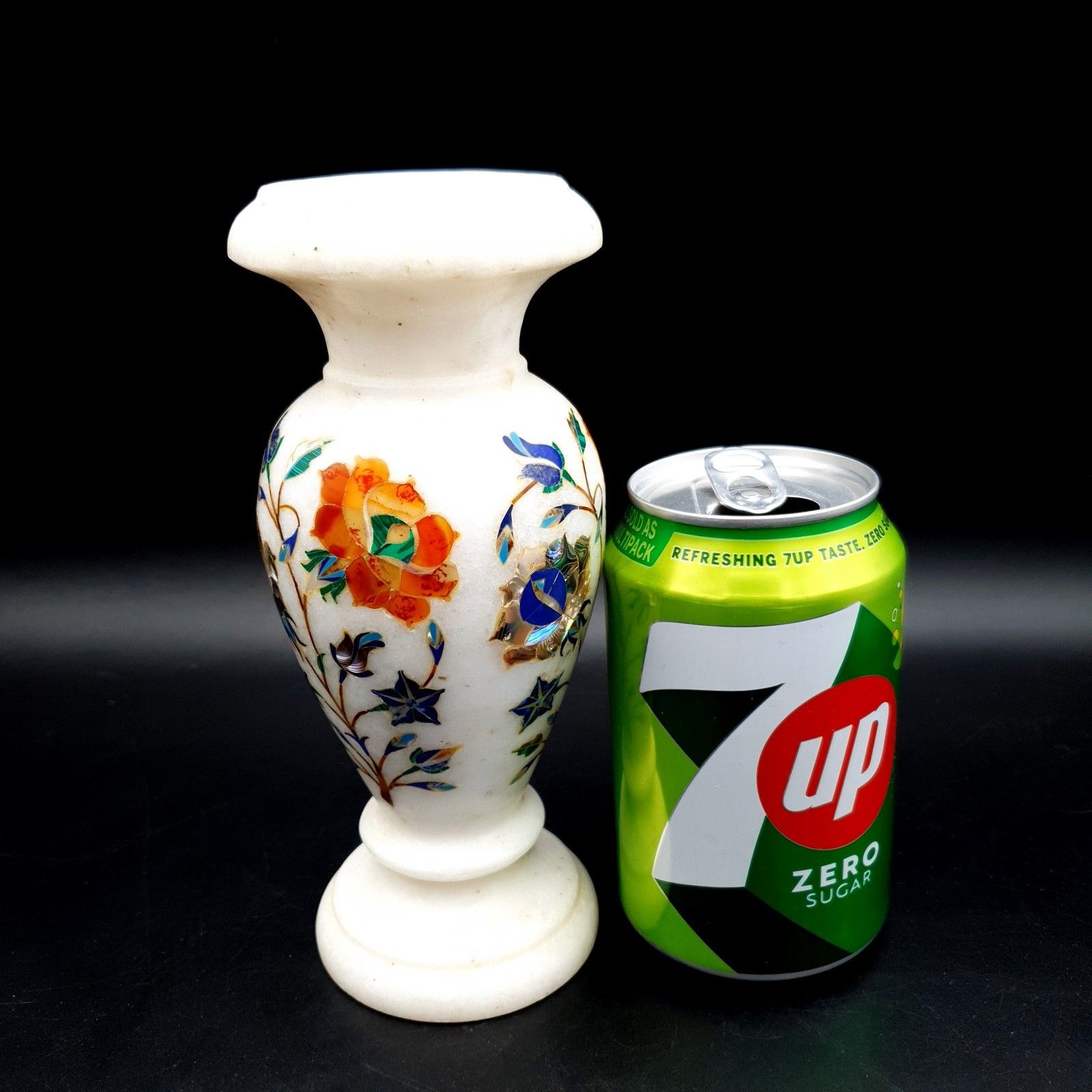 photo vinterior White Marble Decor Pietra Dura Art Semi Precious Stones Flower Bud Vase H 18cm