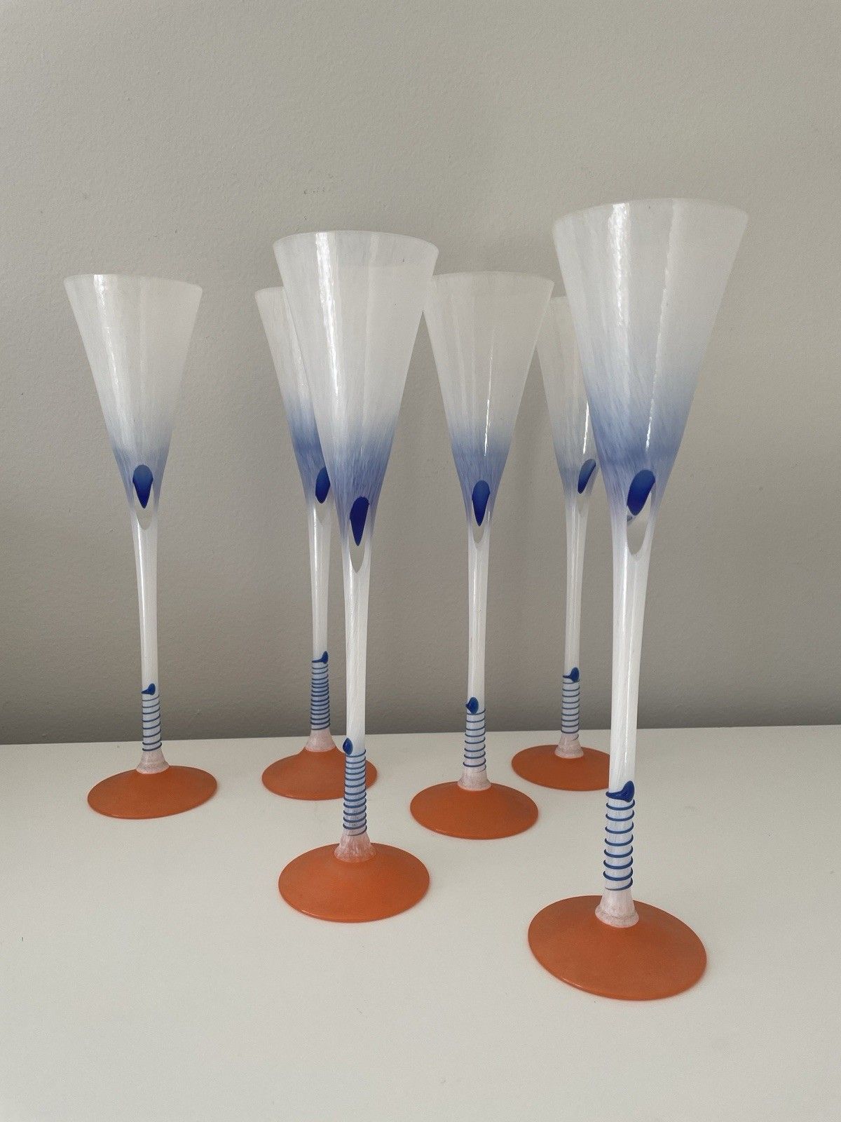 Mojmir Cermak Tajemstvi Champagne Flutes Set Of 6 Czech Bohemia Art Glass ~ Rare