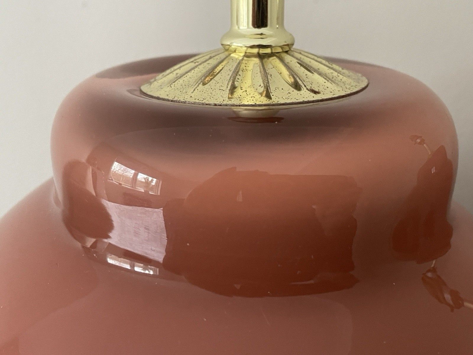 photo for sale Pair Of Large Vintage Glass Cased Pink / Terracotta Coloured Lamps Working