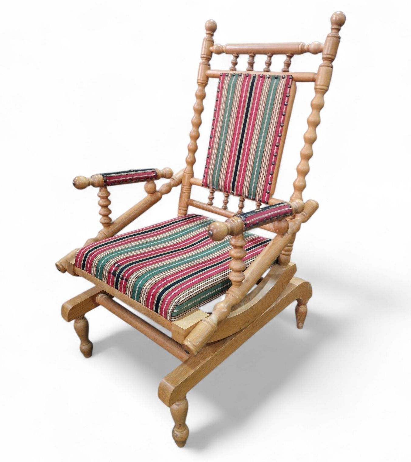 Antique Spindle Rocking Armchair Vintage Bobbin Oak Relaxer Reading Chair