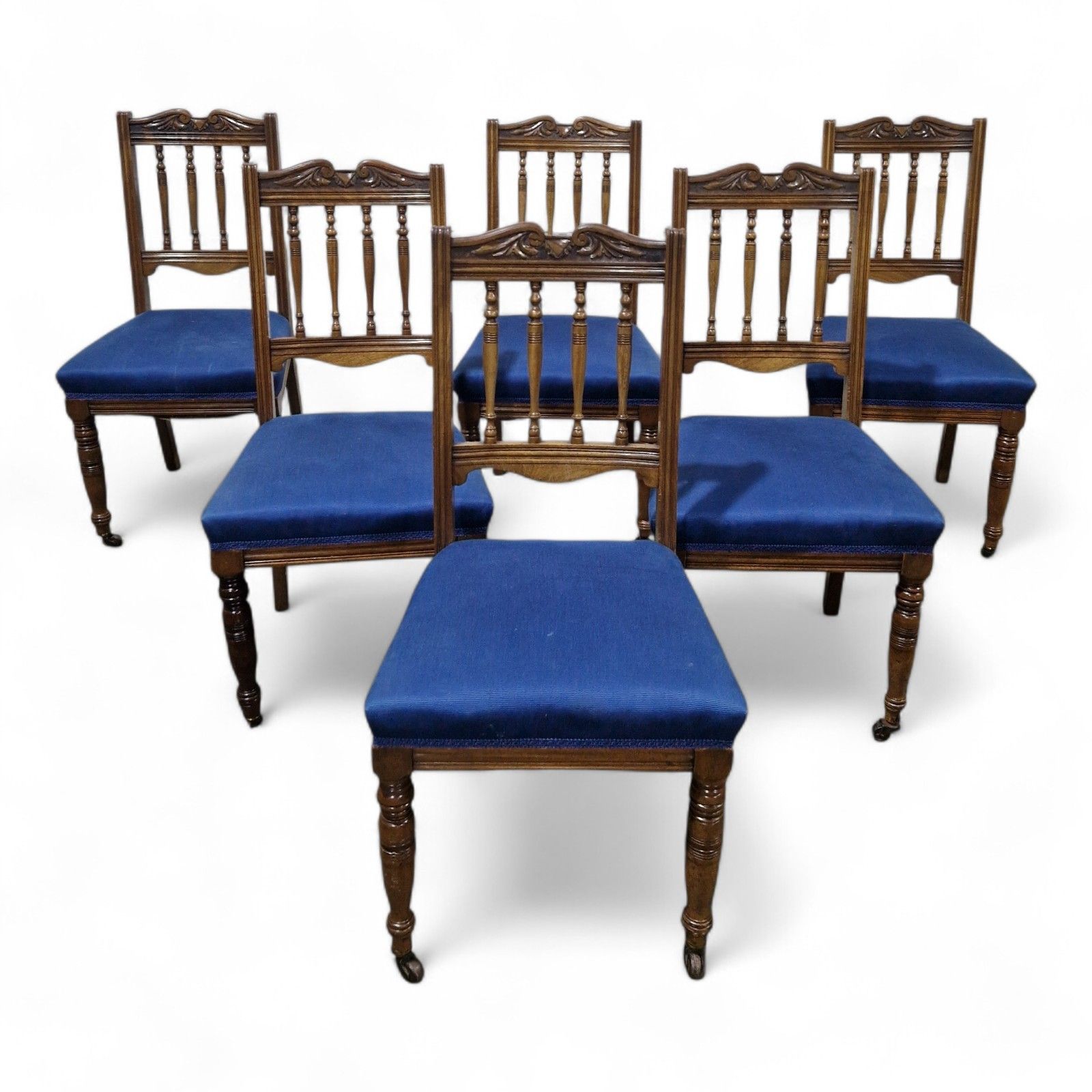 Antique Walnut Chairs Set Of 6 Carved Wood Kitchen / Spindle Back Dining Chairs photo furniture