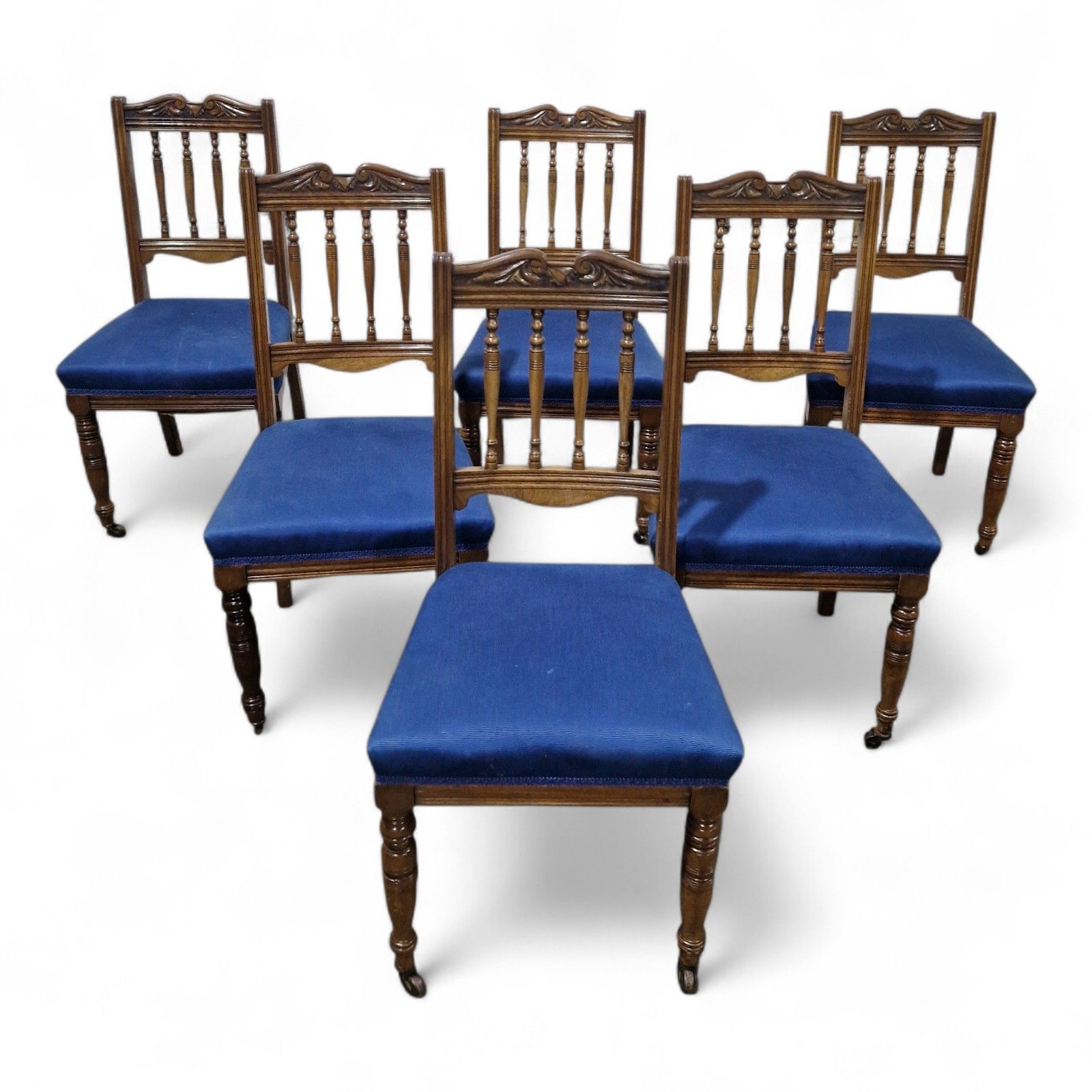 Antique Walnut Chairs Set Of 6 Carved Wood Kitchen / Spindle Back Dining Chairs photo for sale