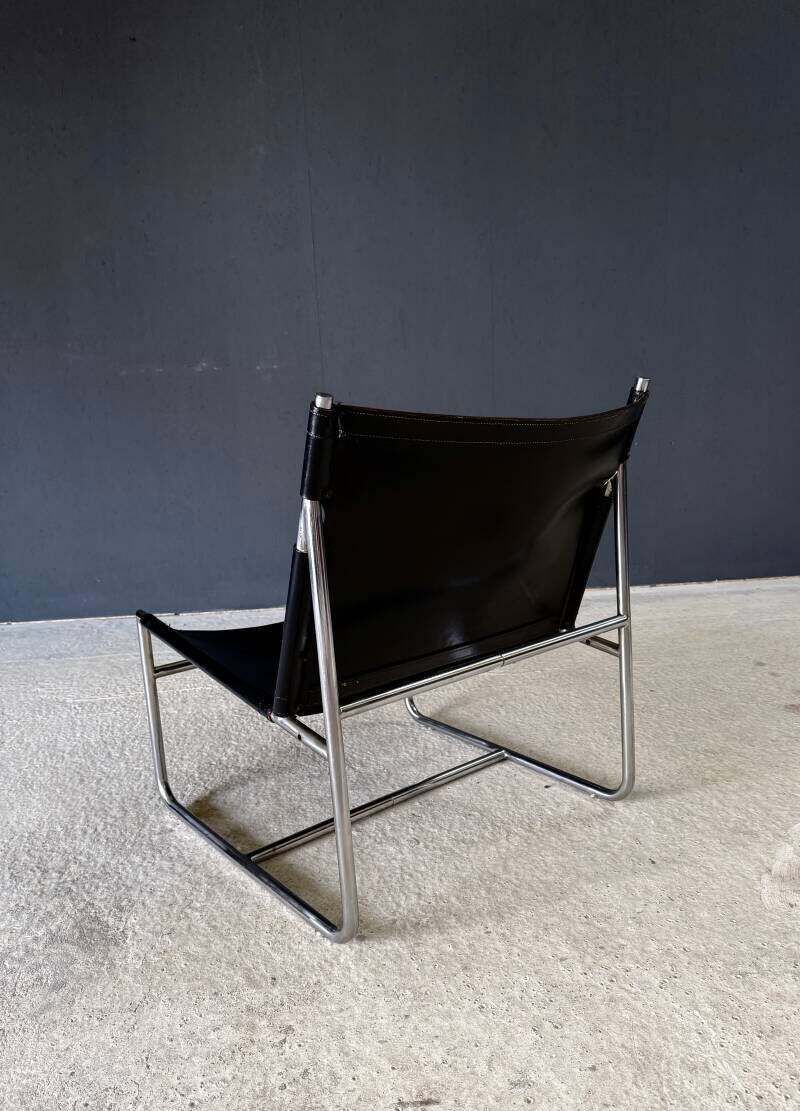 photo furniture Mid Century Modern Minimalistische Design Leren Lounge Stoel, Frankrijk Jaren 1970
