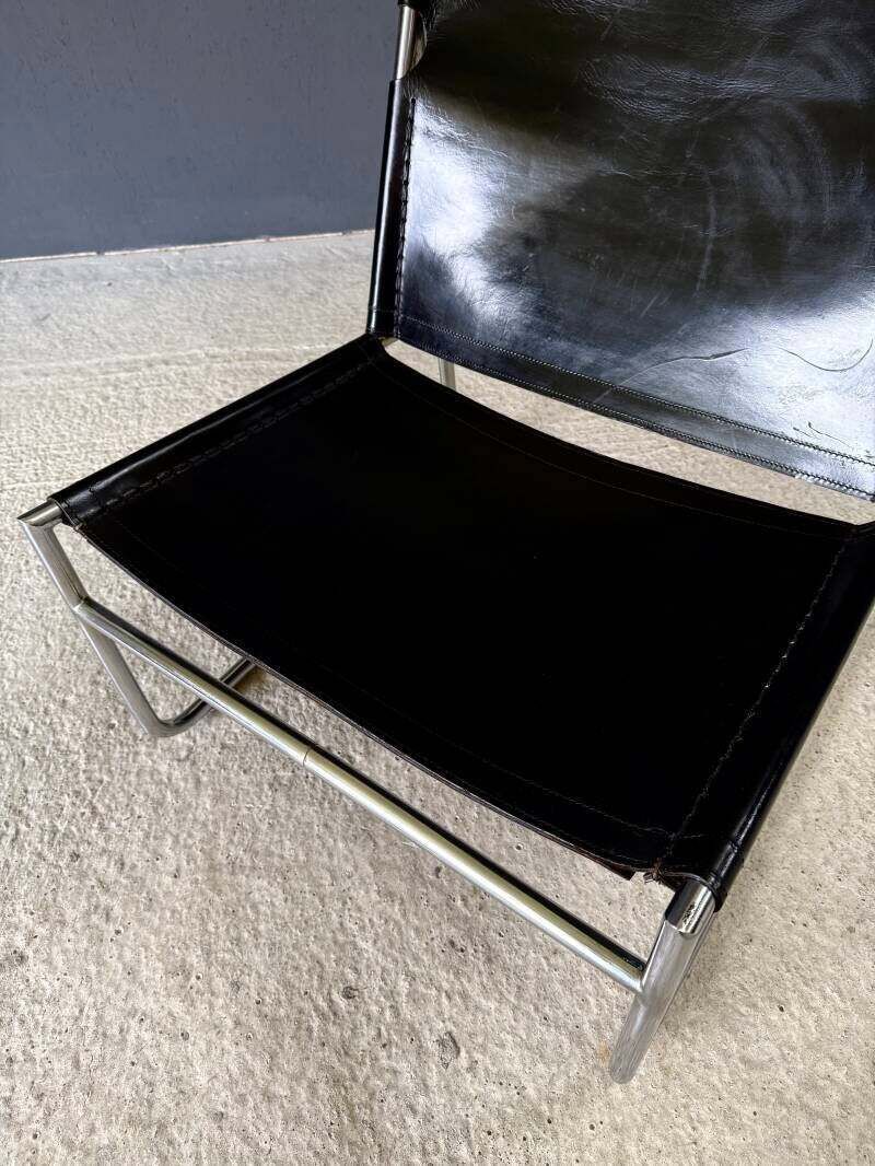 Meubels Mid Century Modern Minimalistische Design Leren Lounge Stoel, Frankrijk Jaren 1970 photo