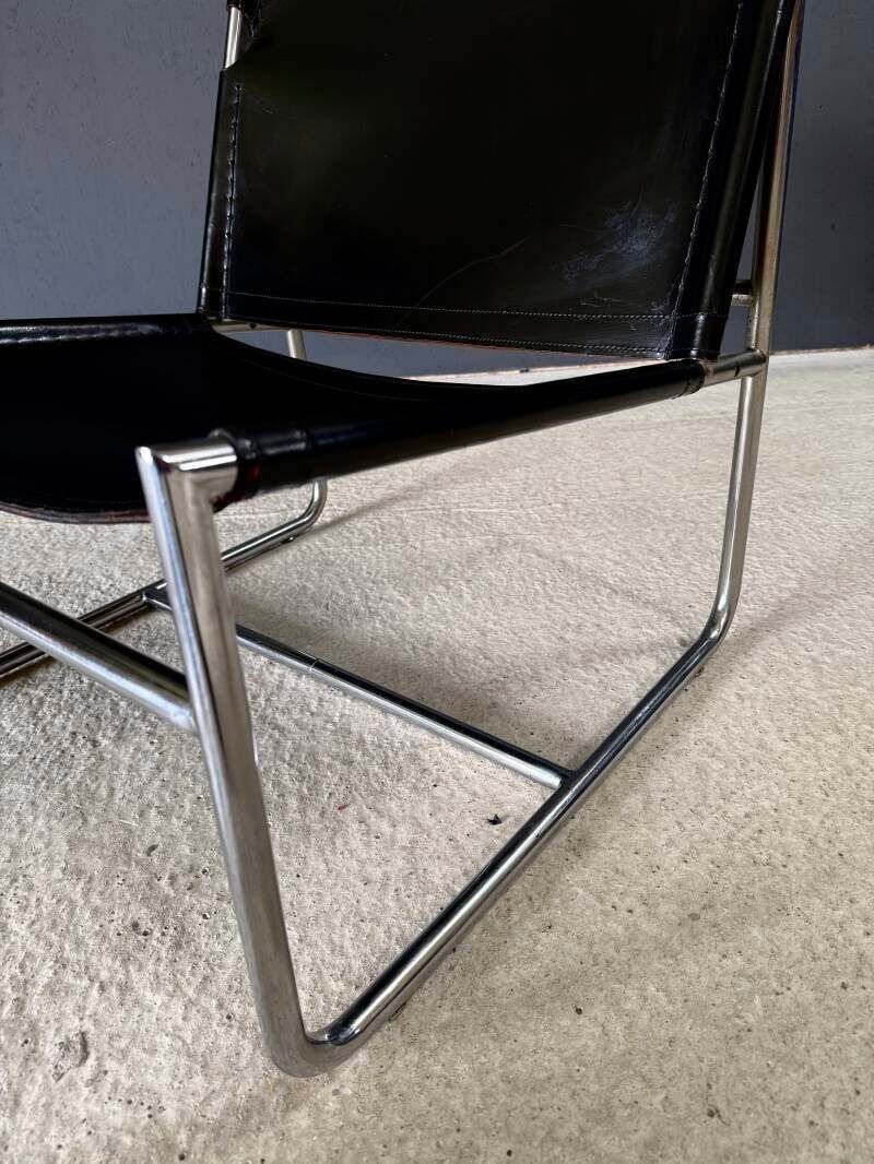 1950.0 Mid Century Modern Minimalistische Design Leren Lounge Stoel, Frankrijk Jaren 1970 photo