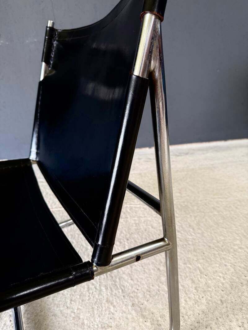 photo vintage Mid Century Modern Minimalistische Design Leren Lounge Stoel, Frankrijk Jaren 1970