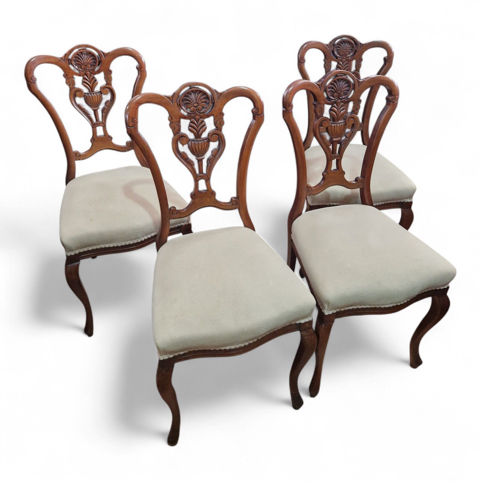 Set Of 4 Victorian Dining Chairs Serpentine Seats Carved Walnut Antique Seating photo for sale