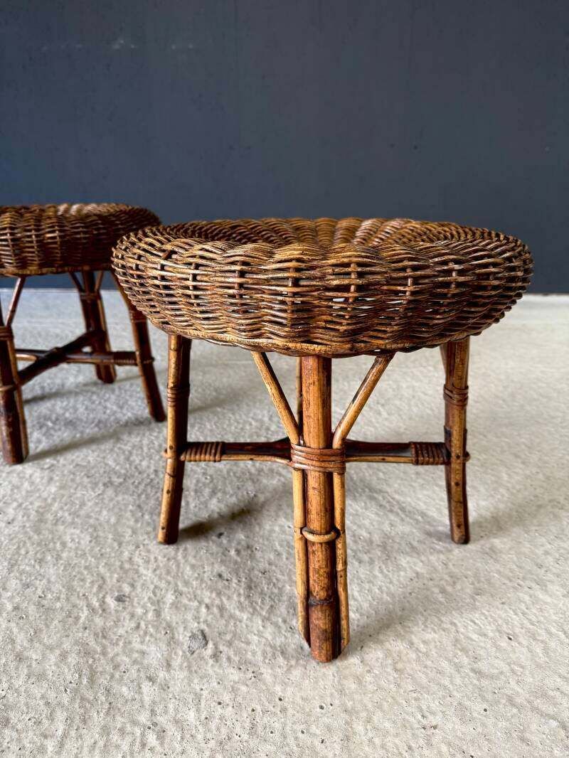 950.0 Boho Design Bamboe & Rotan Lage Krukken, Italië, Ca. Jaren 1960 photo