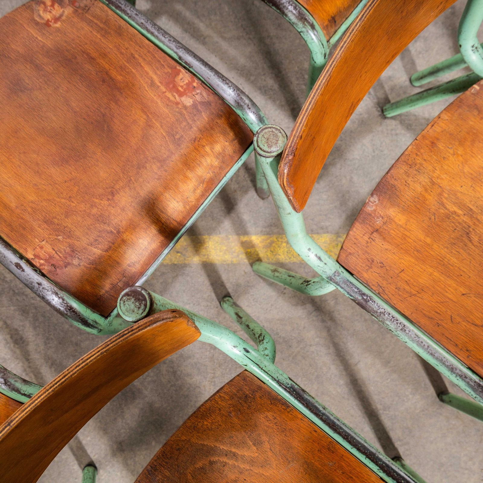 1950’s French Mullca Mint Green Simple Stacking Dining Chairs – Set Of Seven photo vintage