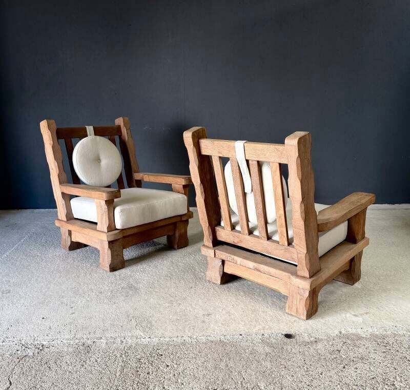 Brutalist Design Xl Oak Lounge Chairs, Belgium 1960's photo 4700.0