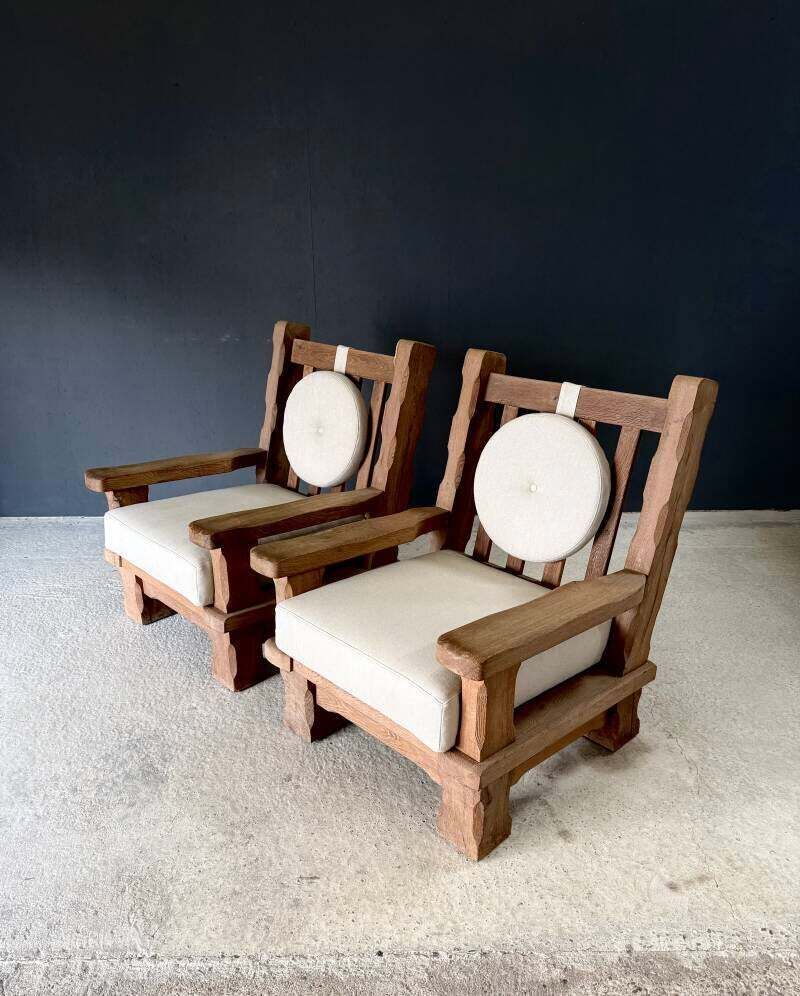 Brutalist Design Xl Eiken Lounge Chairs, België, Ca. Jaren 1960 photo buy