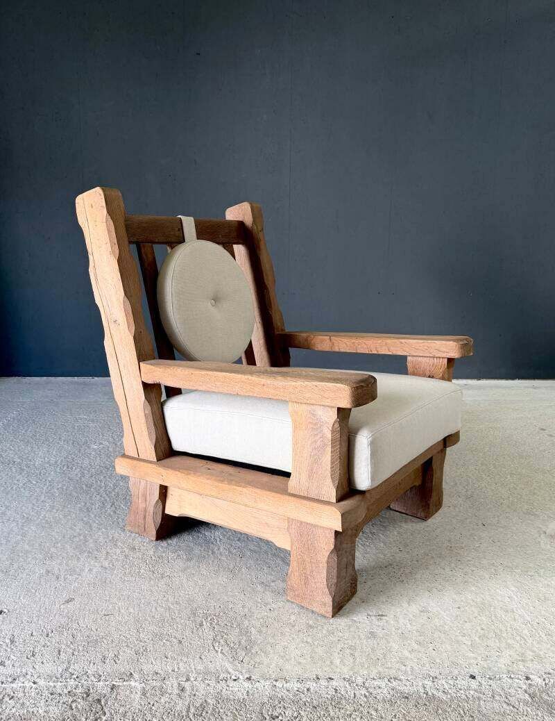 photo vintage Brutalist Design Xl Oak Lounge Chairs, Belgium 1960's