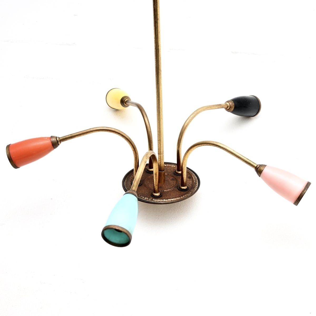 Pair Of Vintage Italian Brass Colourful Chandeliers photo buy