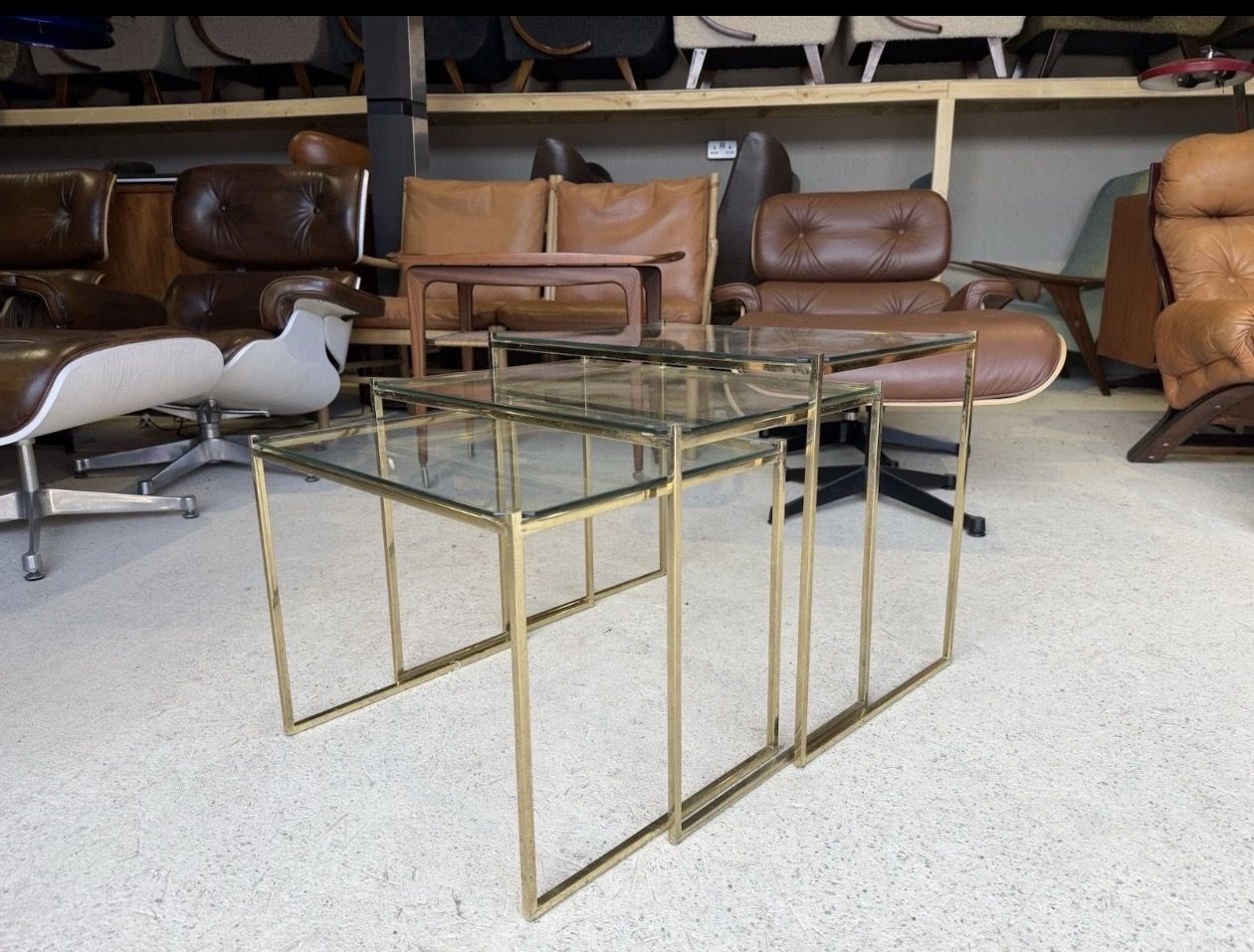 Art Deco French Brass And Glass Nest Of Tables photo furniture