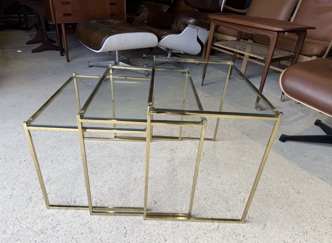 Art Deco French Brass And Glass Nest Of Tables photo vinterior