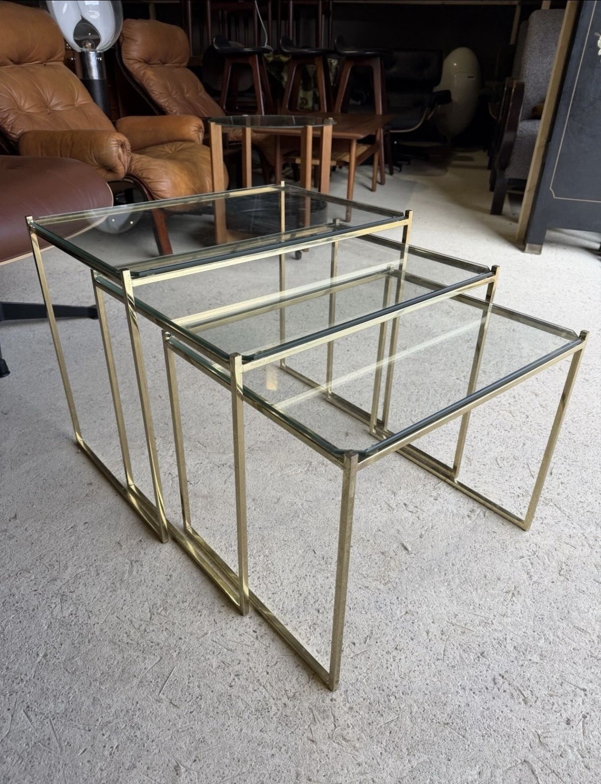 Art Deco French Brass And Glass Nest Of Tables photo buy
