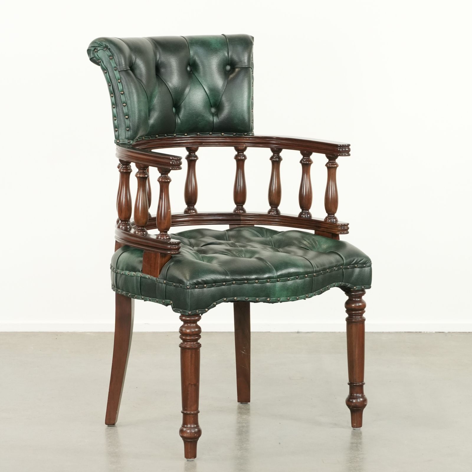 Green Flamed Cow Leather Chesterfield Office Chair/ Side Chair In English Style