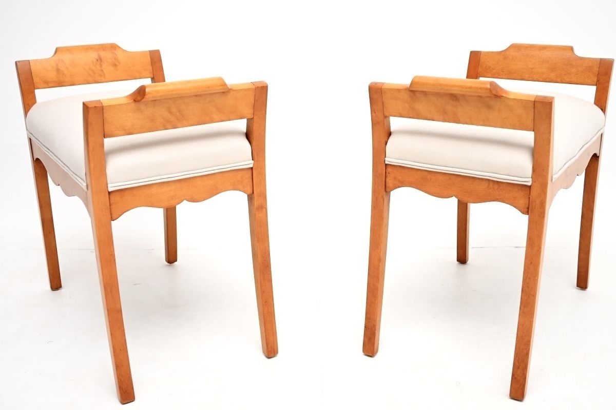 Pair Of Antique Swedish Satin Birch Biedermeier Stools photo vintage