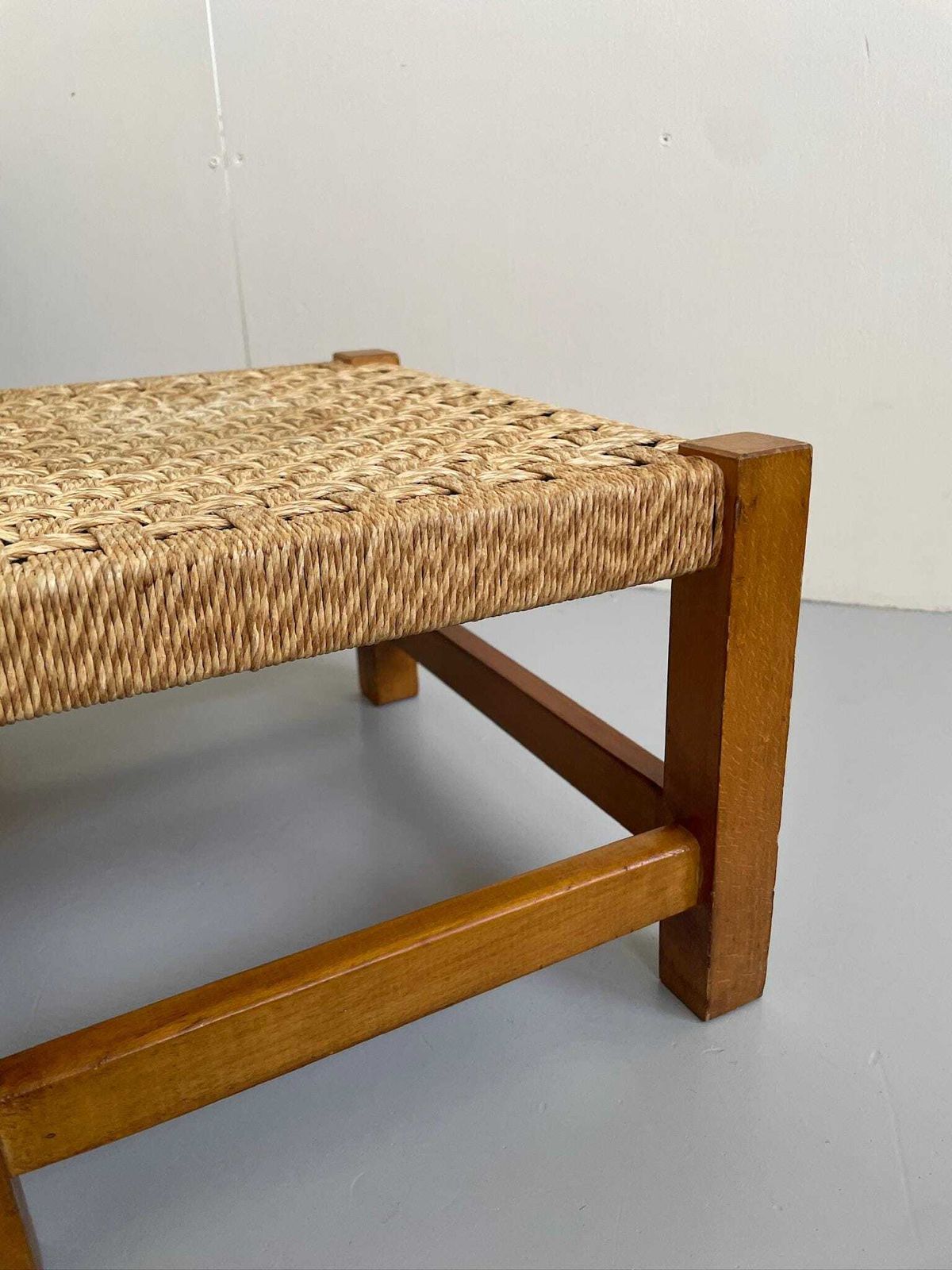 Vintage Footstool Stool With Woven Beige Rope Seat Mid Century photo buy