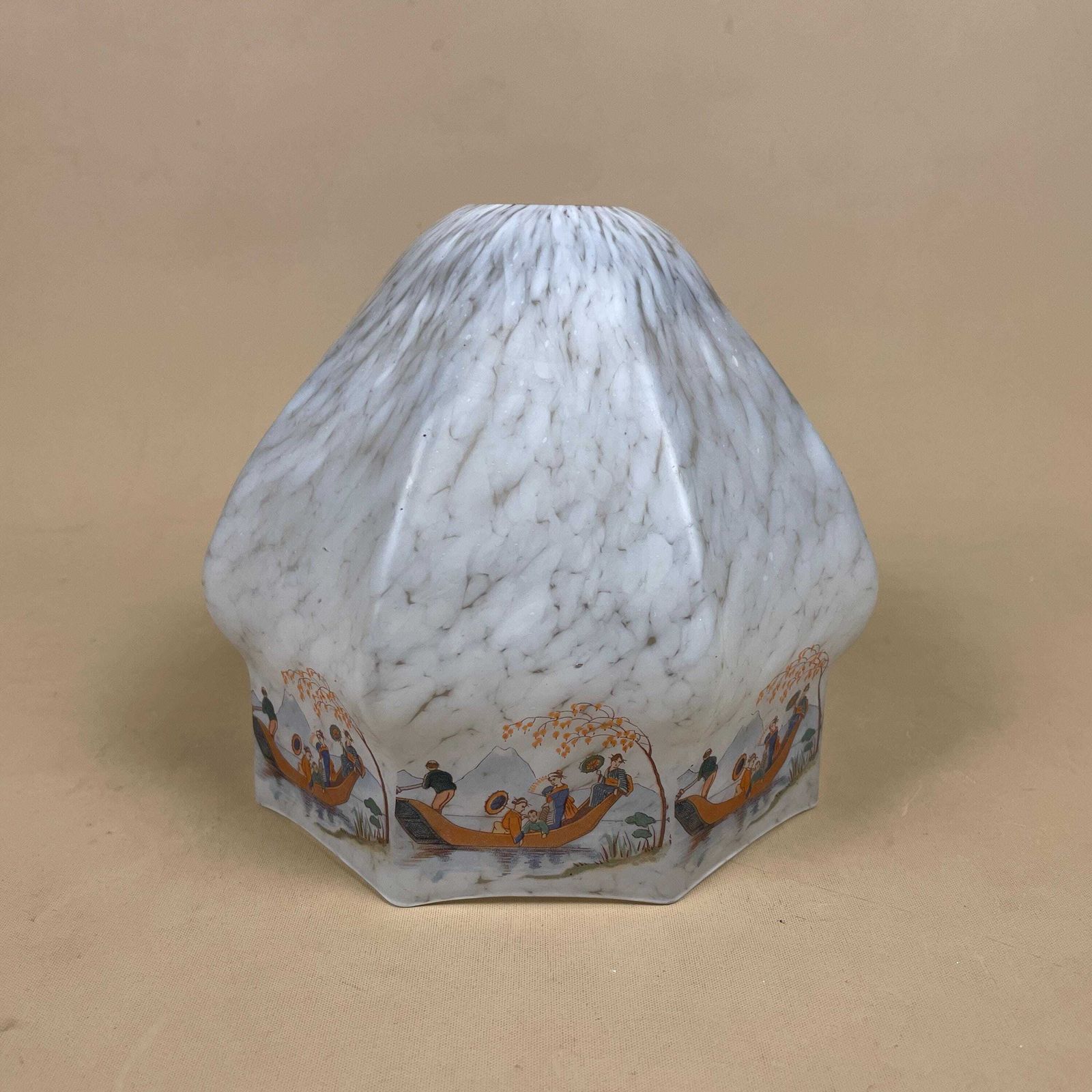 Oriental Japanese Lampshade Glass Lamp Shade Light Bedside Table Figures Design Pattern White Marbled Antique Vintage Patterned photo Lighting