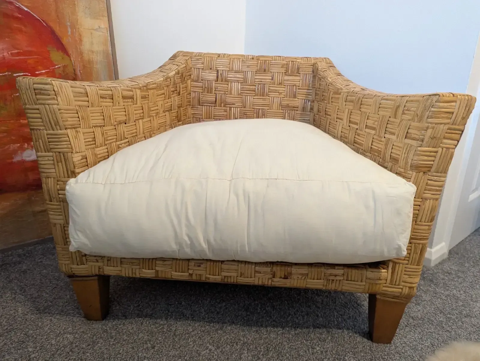 Vintage Mcm 1970s Ligne Roset Style Wicker And Rattan Armchair. photo vinterior