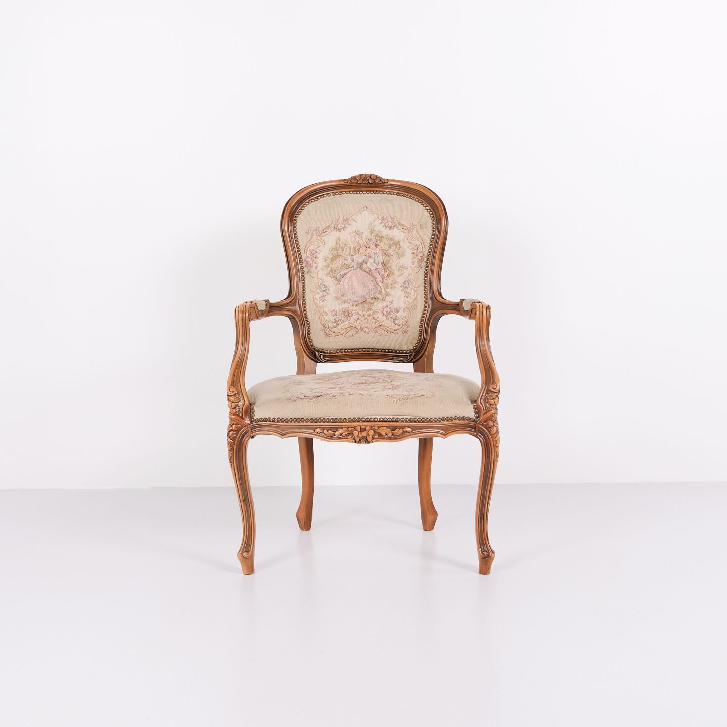 Neo Rococo Armchair With Curved Legs And Patterned Floral Fabric, 1930s
