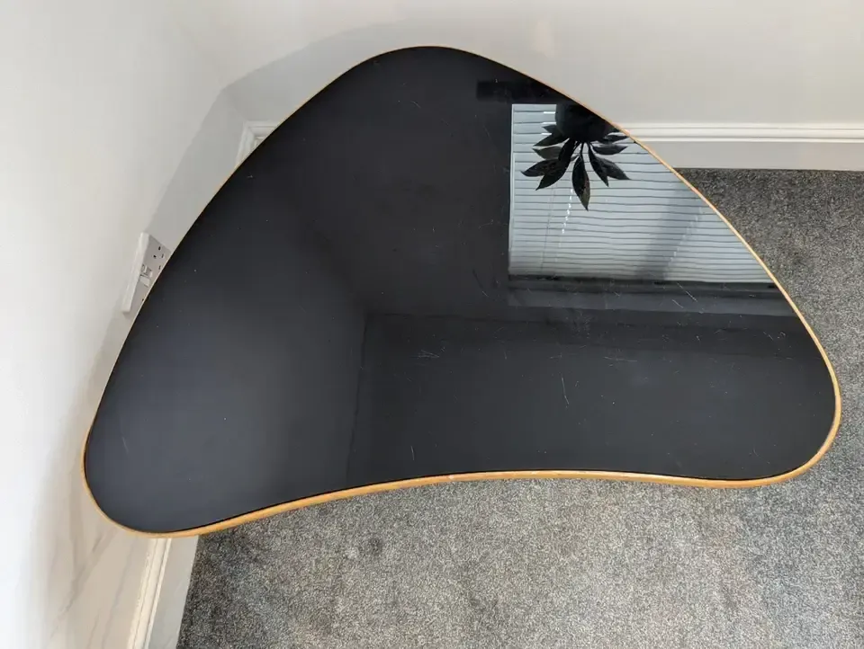 Vintage Mcm 1950s Danish Beech & Smoked Glass Kidney Shaped Side/Coffee Table. photo vintage