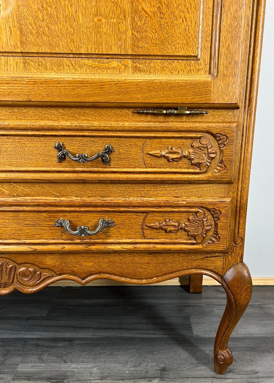 Cabinet Vintage French Louis XIV Style Carved Drop Front Oak Sideboard Lot 2651 photo vintage