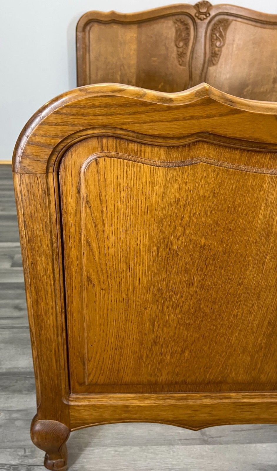 Bed Vintage French Louis XVI Double Bed Frame Oak Carved Headboard Lot 2520 photo for sale