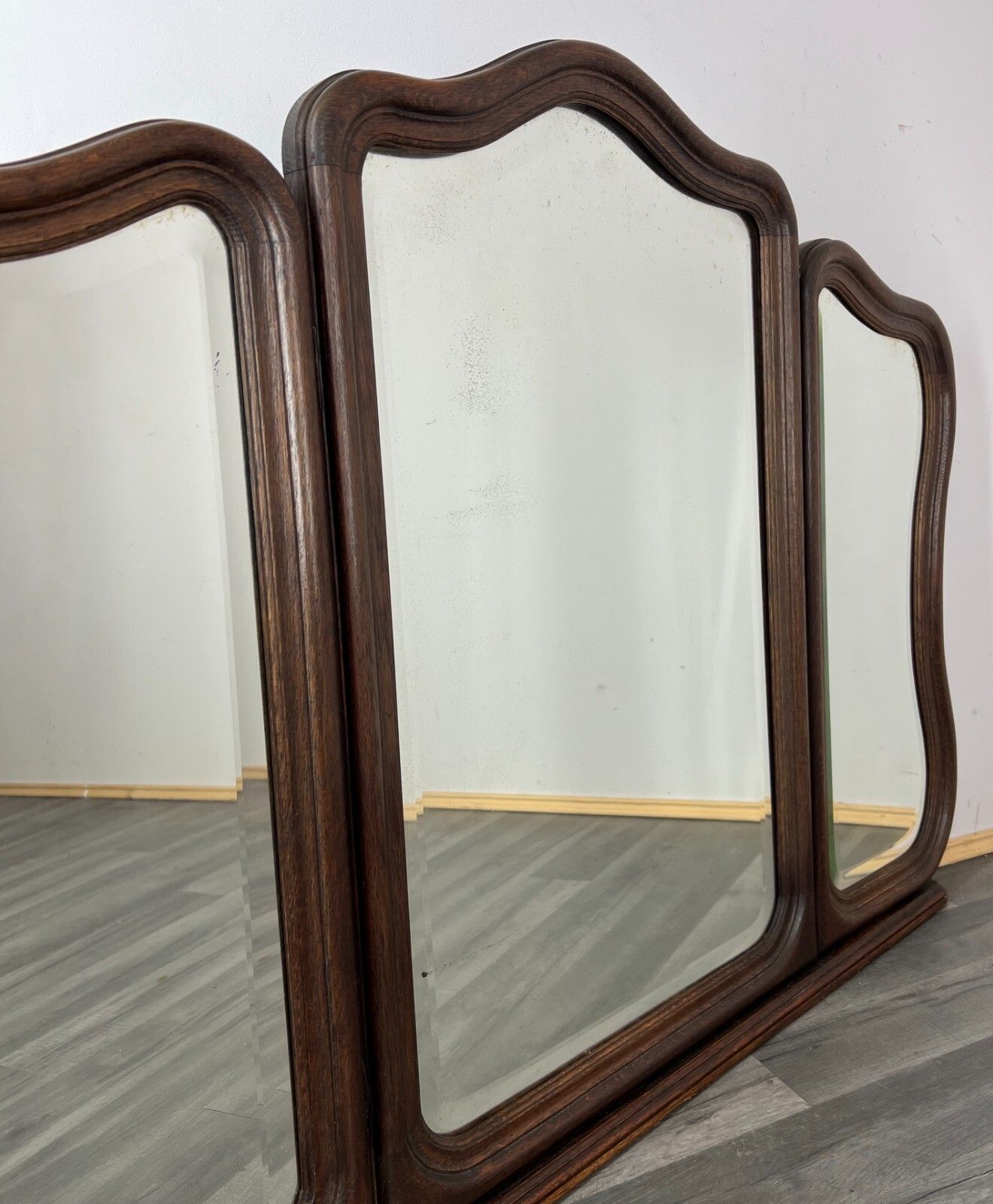Mirror Antique French Triple Dressing Table Mirror Wood Carved Frame Lot 2315 photo Home Decor