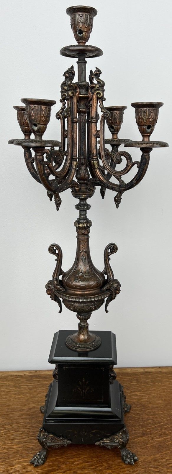 Candelabra Antique French Brass Marble 5 Arm Ornate Candle Holder Lot 4936
