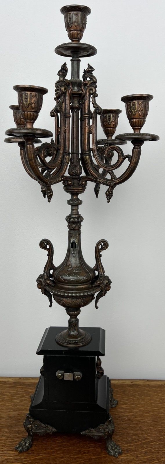 Candelabra Antique French Brass Marble 5 Arm Ornate Candle Holder Lot 4936 photo furniture
