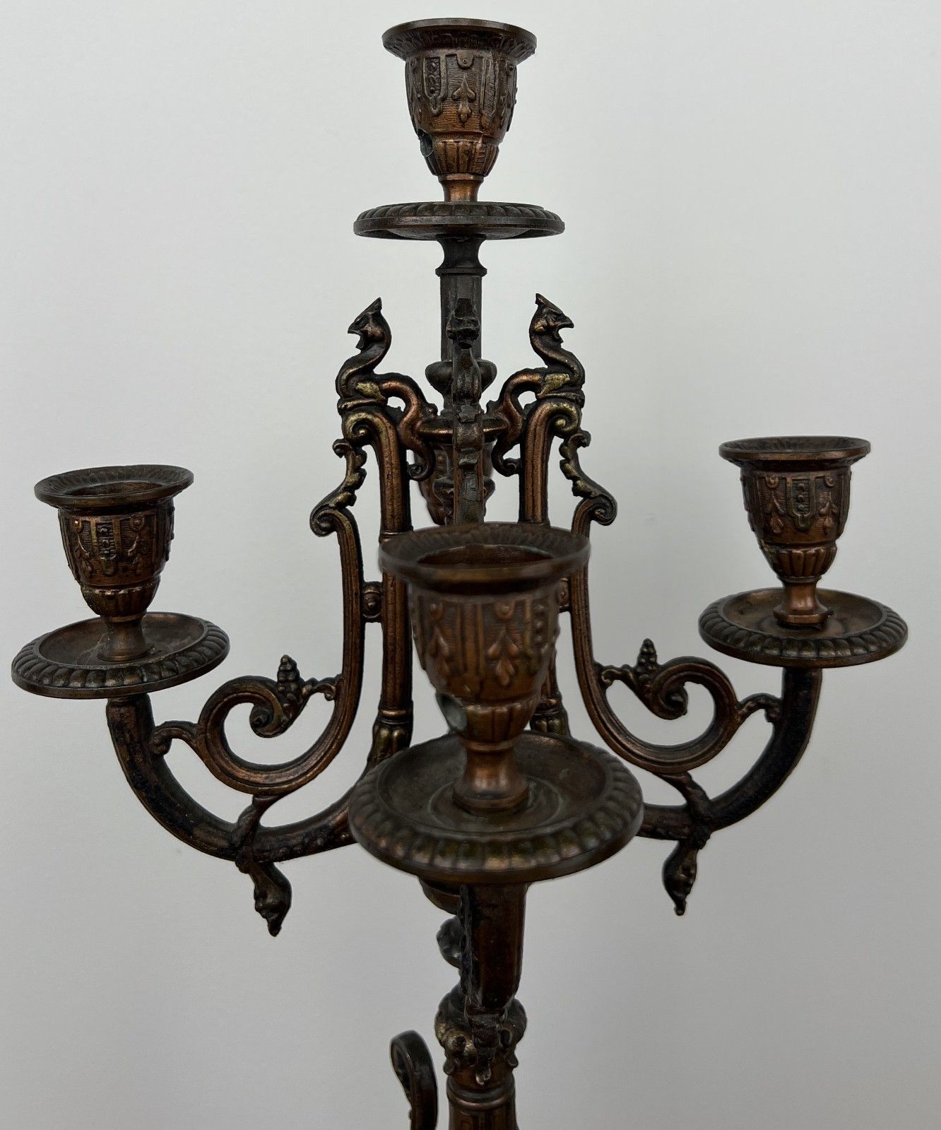 249.0 Candelabra Antique French Brass Marble 5 Arm Ornate Candle Holder Lot 4936 photo