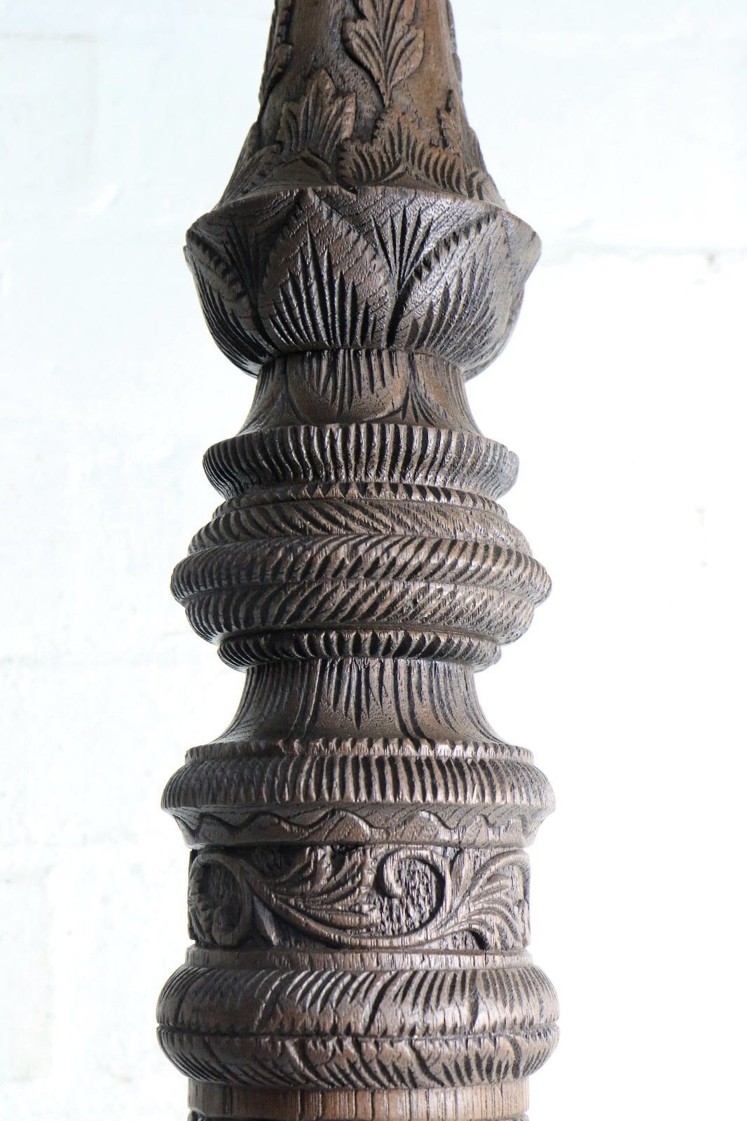 Lighting Table Lamp Antique Wooden Oak Table Lamp Late 19th C. Art Nouveau Finely Carved photo