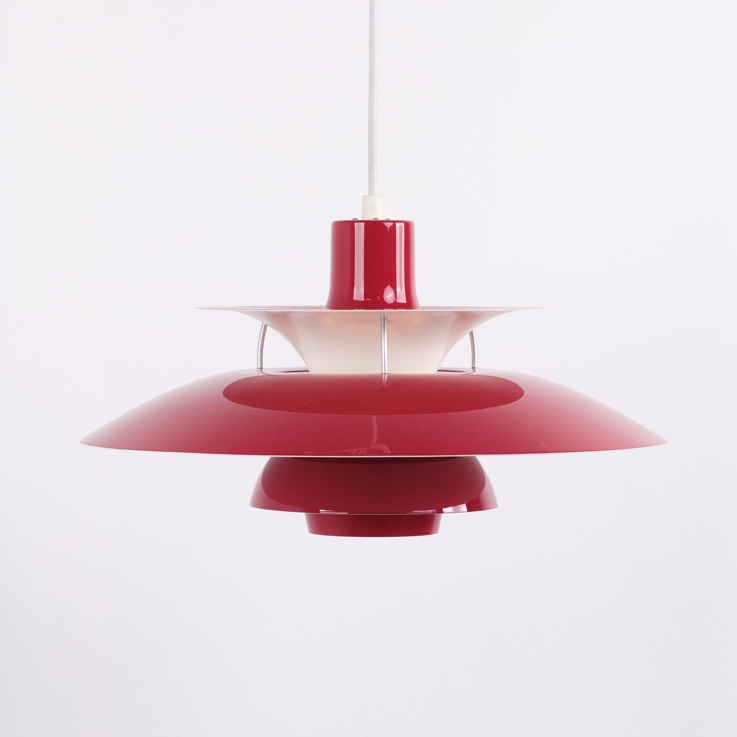 Poul Henningsen Pendant Model Ph 5 In Red Lacquered Metal, Louis Poulsen