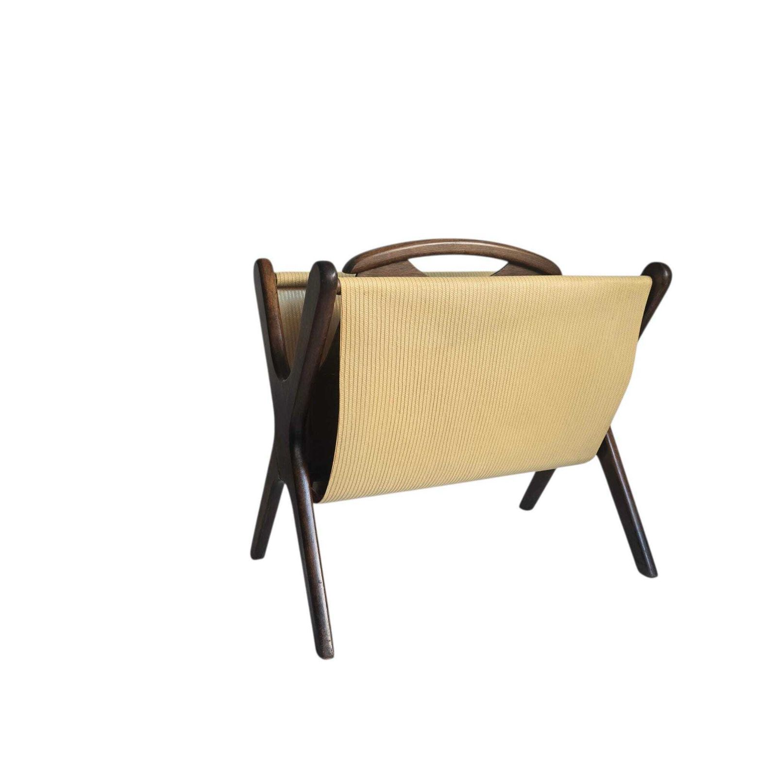 Vintage Mid Century Modern Wooden Magazine Rack With Leatherette