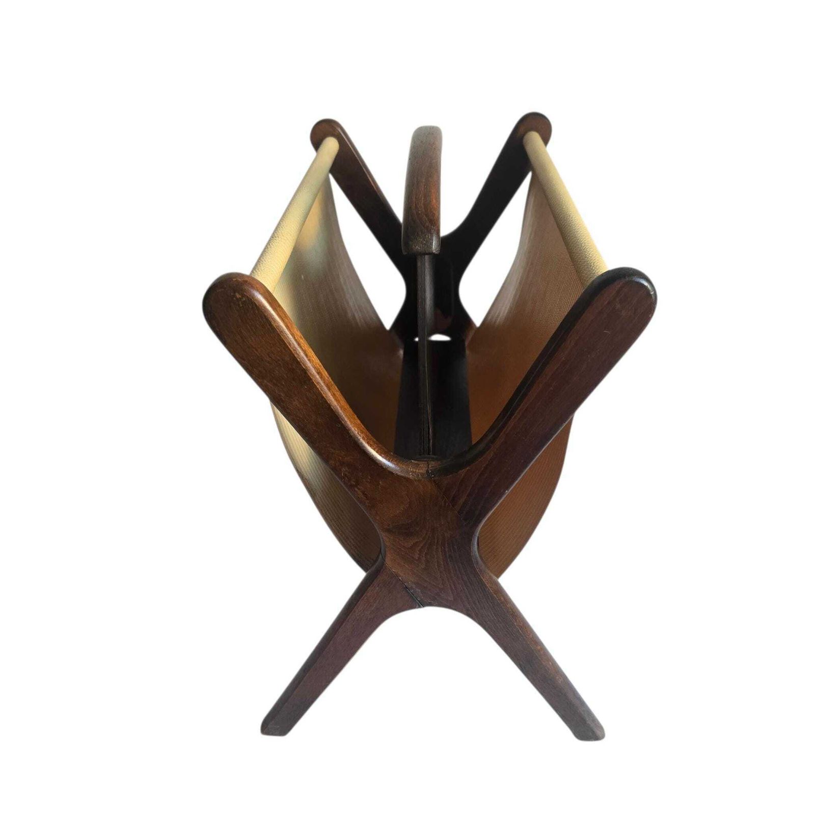 Vintage Mid Century Modern Houten Tijdschriftenrek Met Kunstleer photo vintage