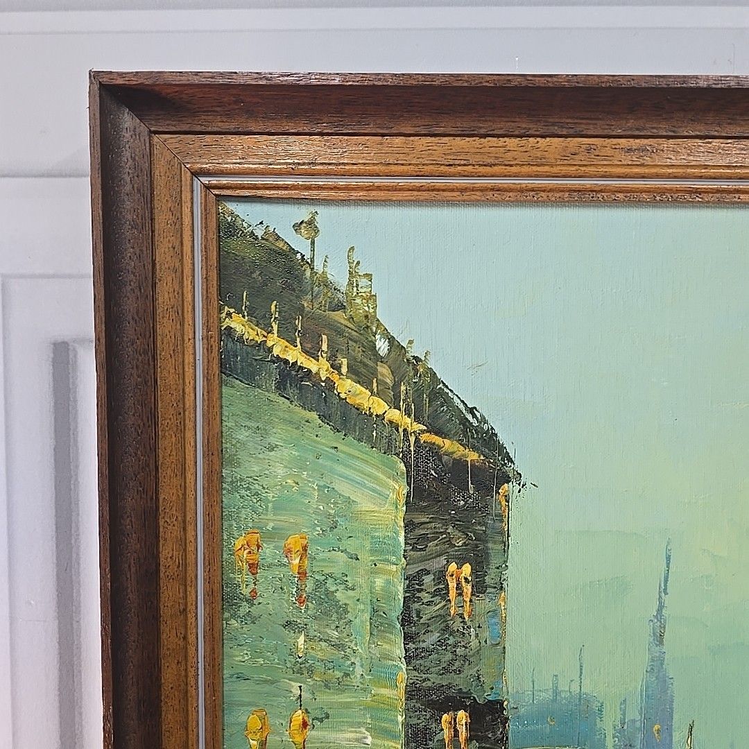 Vintage Framed Oil Painting City Street Scene Impressionist Signed Wilson Mcm photo vintage