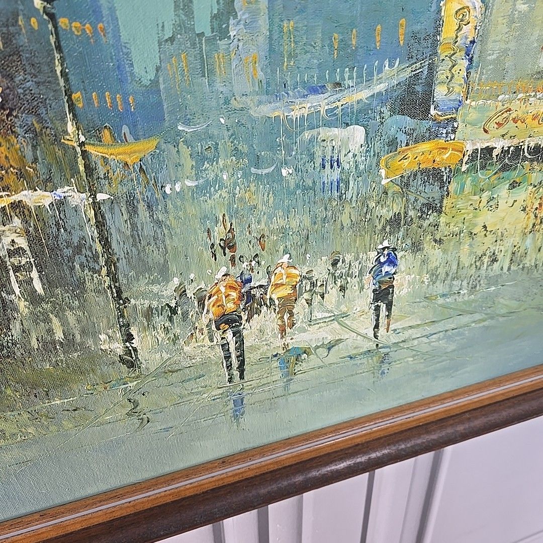 photo for sale Vintage Framed Oil Painting City Street Scene Impressionist Signed Wilson Mcm