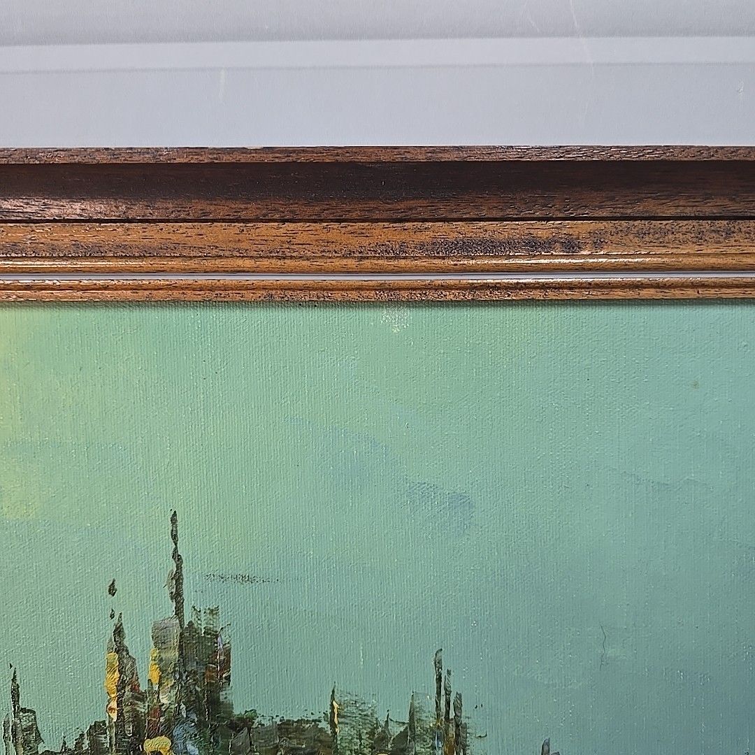 photo vintage Vintage Framed Oil Painting City Street Scene Impressionist Signed Wilson Mcm