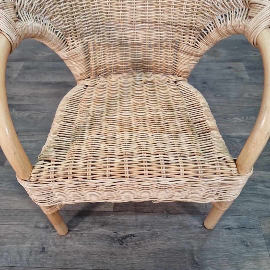 Vintage Rattan Wicker Armchair Small Childs Tub Lounge Seat Boho Retro Mcm photo Furniture
