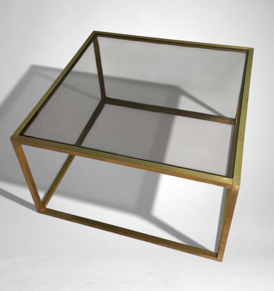 Willy Rizzo Style Italian Brass And Smoked Glass Coffee Table photo for sale