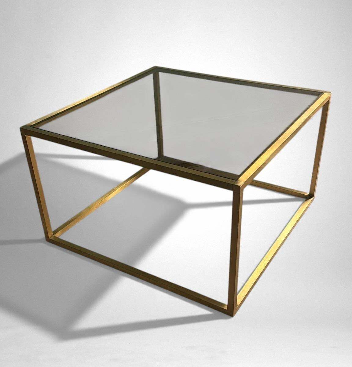 Willy Rizzo Style Italian Brass And Smoked Glass Coffee Table photo Furniture